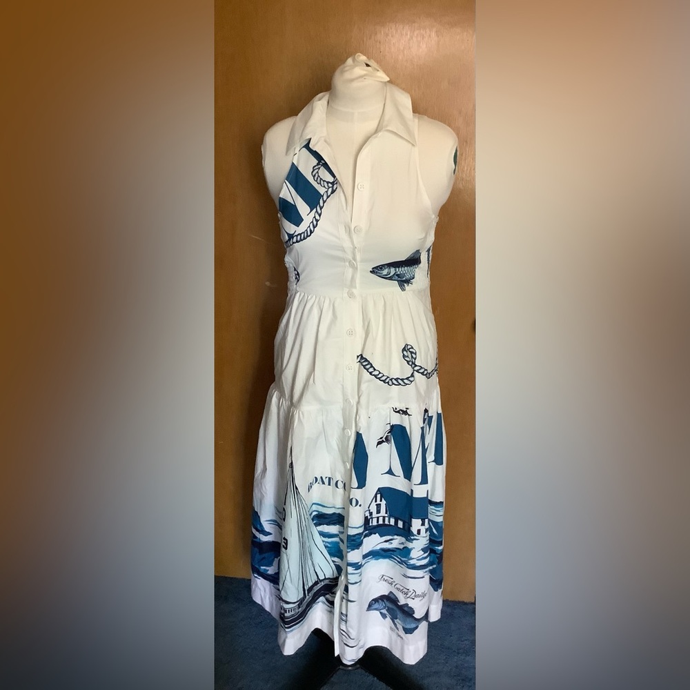 Maeve Nautical Print Collared Midi Dress